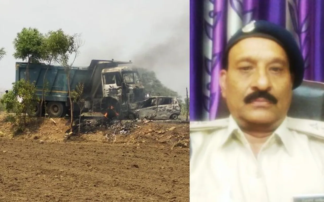 डंपर से टकराई कार में लगी आग, थाना प्रभारी की जलकर मौत