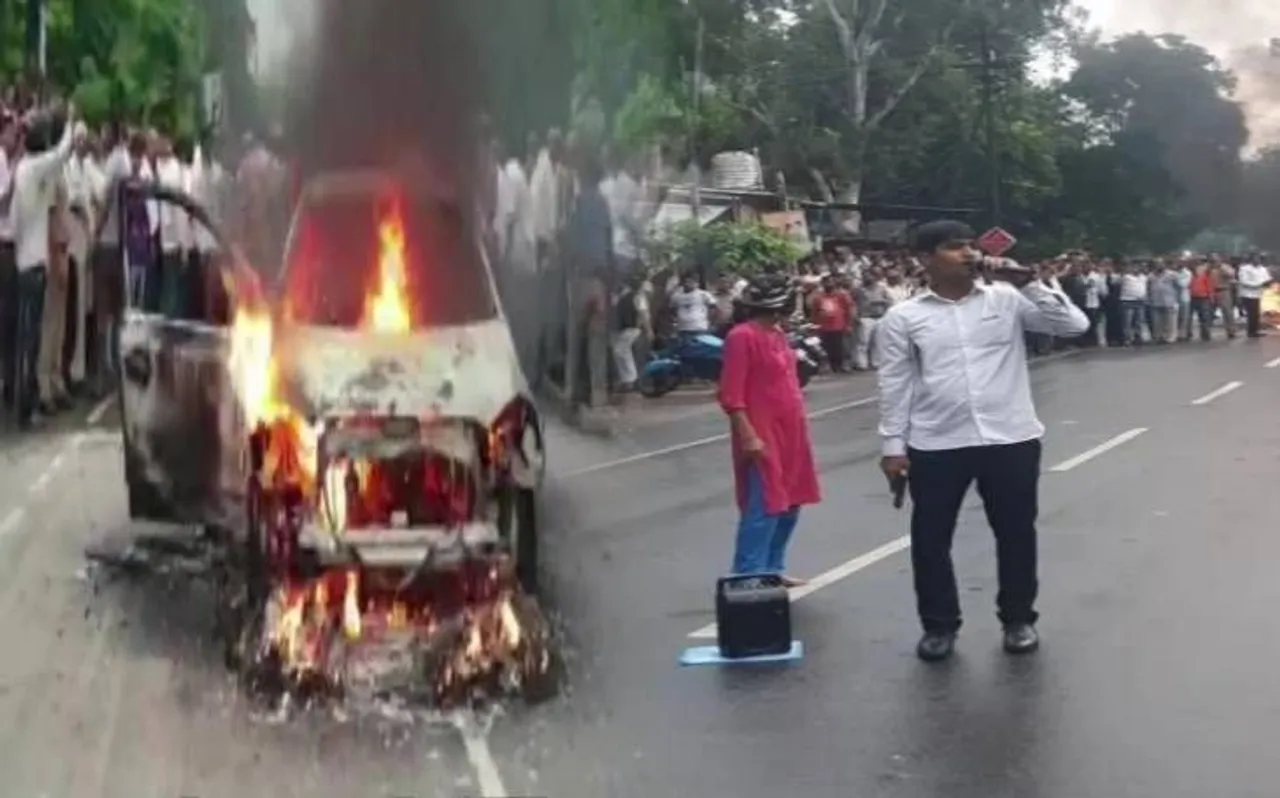 मथुराः फेमस होने के लिए हाईवोल्टेज ड्रामा, SSP दफ्तर के बाहर फूंकी कार, बीच सड़क चलाईं गोलियां