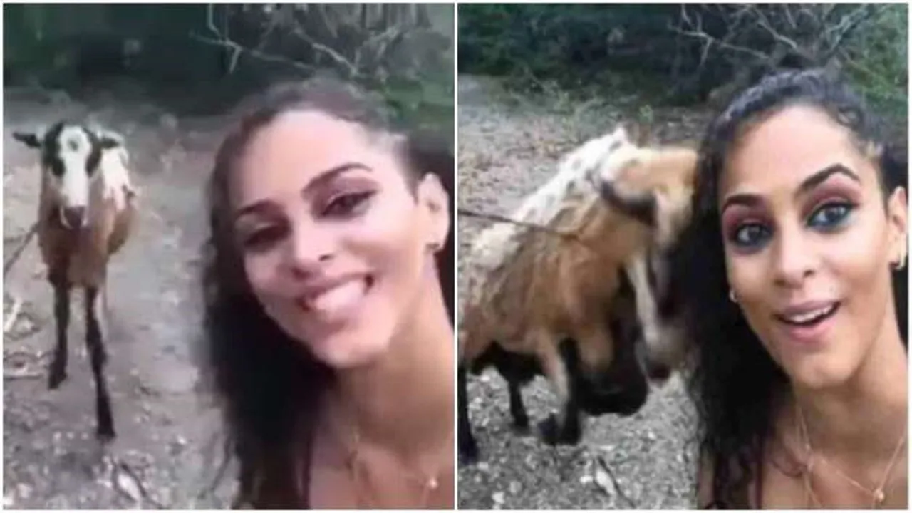 women and goat