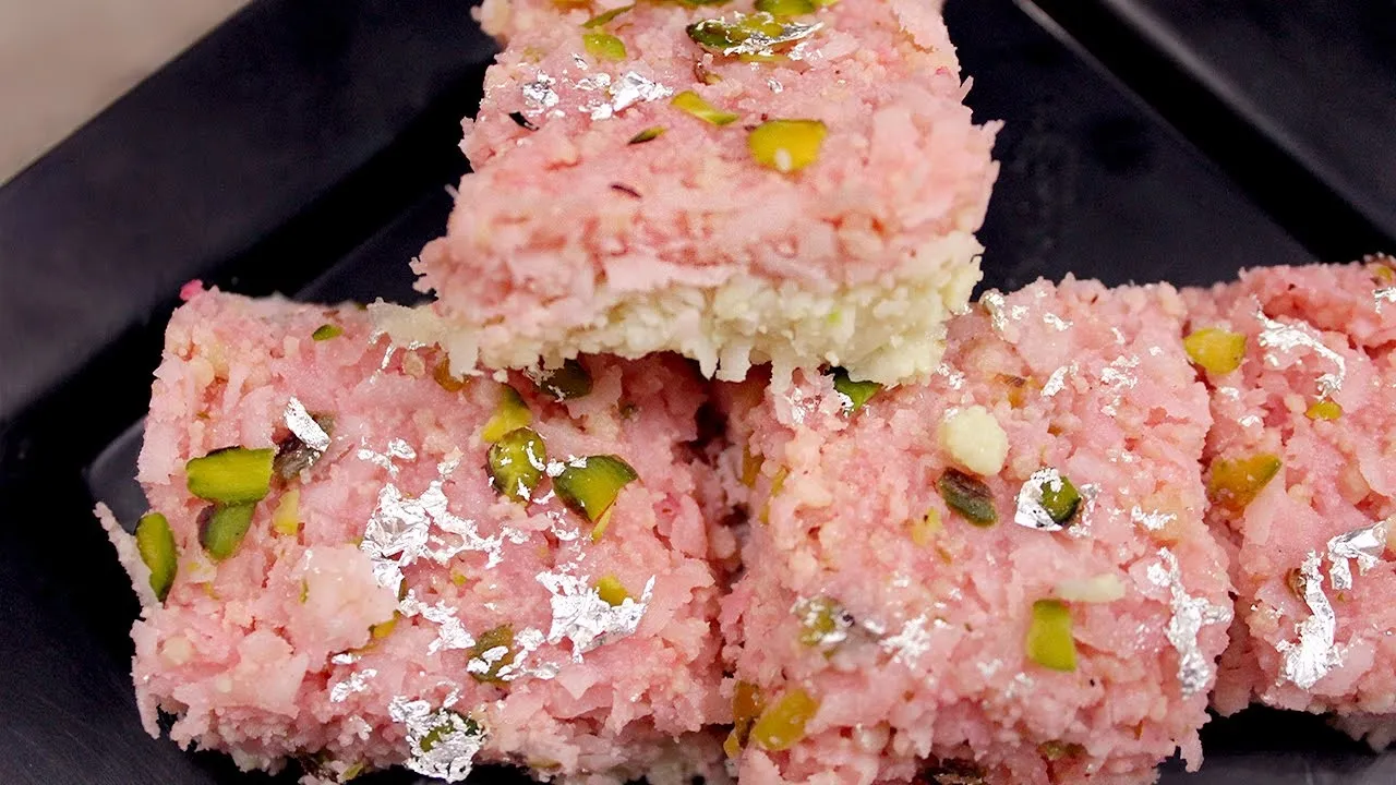 Gulab Nariyal Barfi Recipe