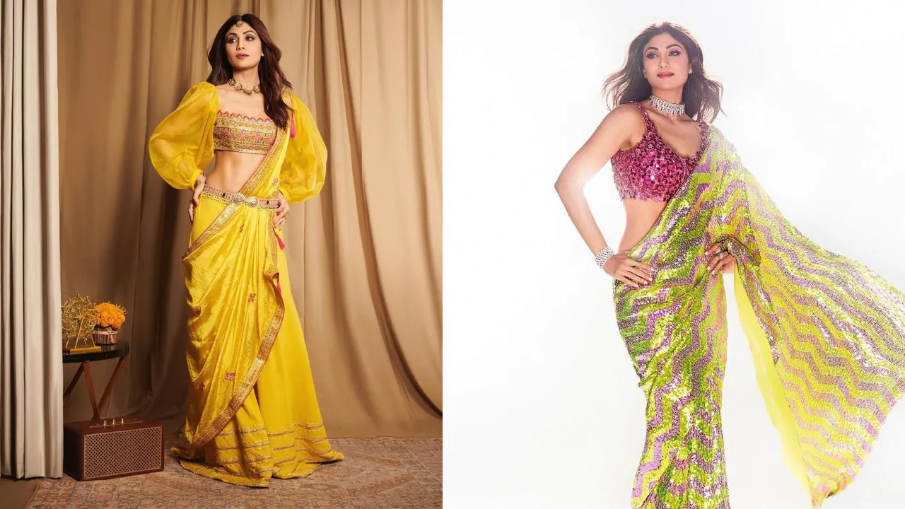 Shilpa Shetty Shimmer Saree Look