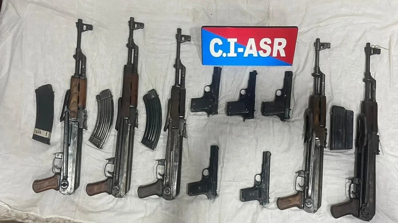 Punjab Police and BSF recovered 5 AK 47 rifles  5 pistols  9 magazines from Ferozepur