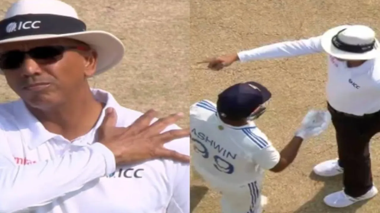 ravichandran ashwin runs on protected area of pitch argues with umpire
