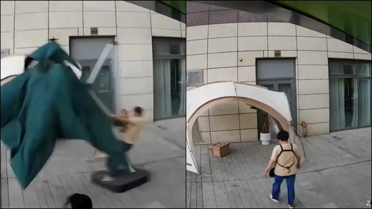 Chinese man blown away with wind