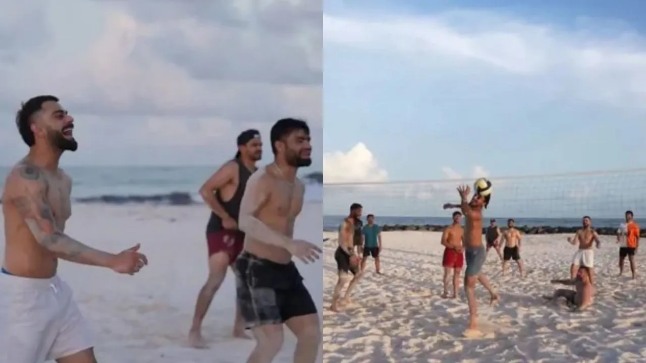 India Cricket team playing volleyball at barbados beach ahead of super 8 matches in T20 World Cup 20