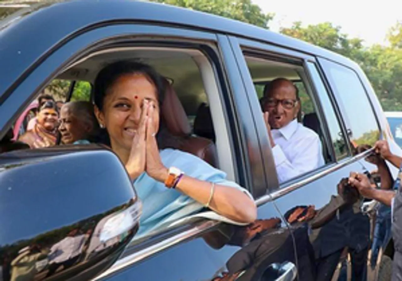 Pune: NCP (SP) supremo Sharad Pawar leaves after casting his vote during the Maharashtra Assembly elections