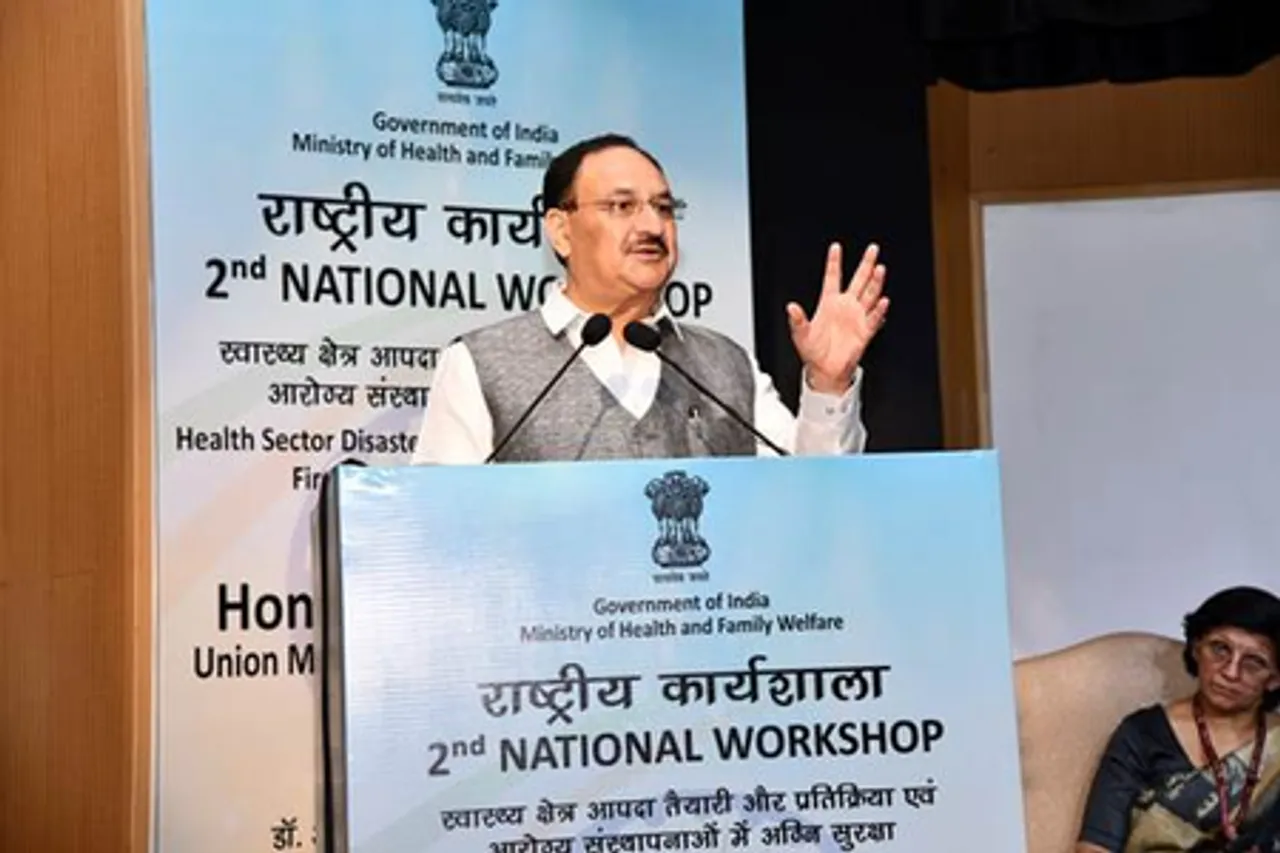 Union Health Minister J P Nadda addressing workshop to sensitise health sector on fire safety measures in New Delhi (Photo: PIB)
