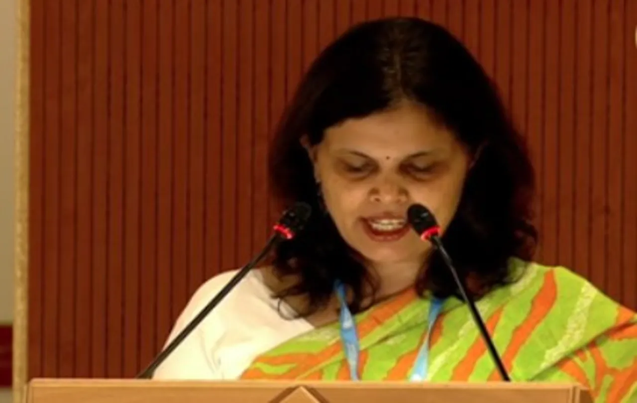 Union Health Secretary Punya Salila Srivastava addressing the 78th World Health Assembly in Geneva (Photo: PIB)