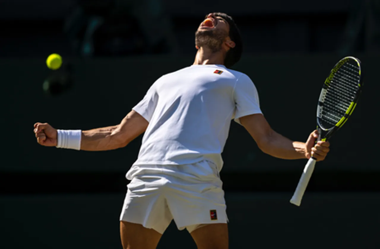 Carlos Alcaraz digs deep to reach third straight women's singles final of Wimbledon 2025 at the All England Club in London on Friday. Photo credit: Wimbledon/X