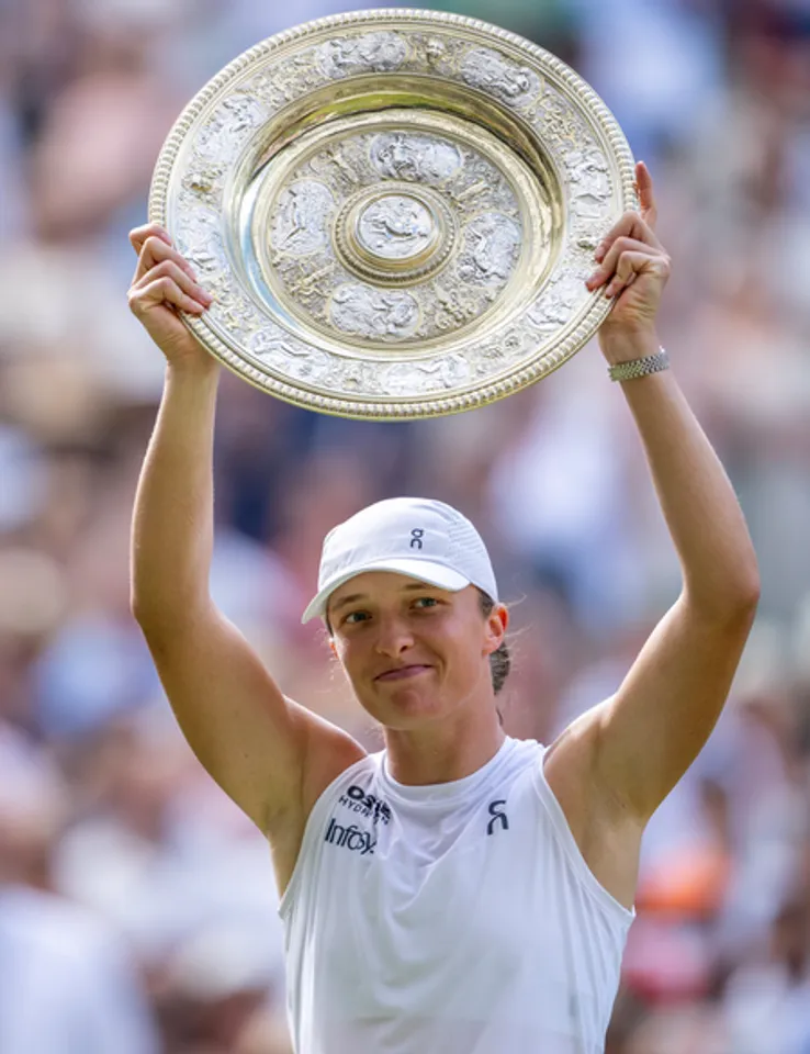 Iga Swiatek of Poland lifts maiden Wimbledon title with 6-0, 6-0 win over Amanda Anisimova in the women's singles final in London on Saturday. Photo credit: Wimbledon/X