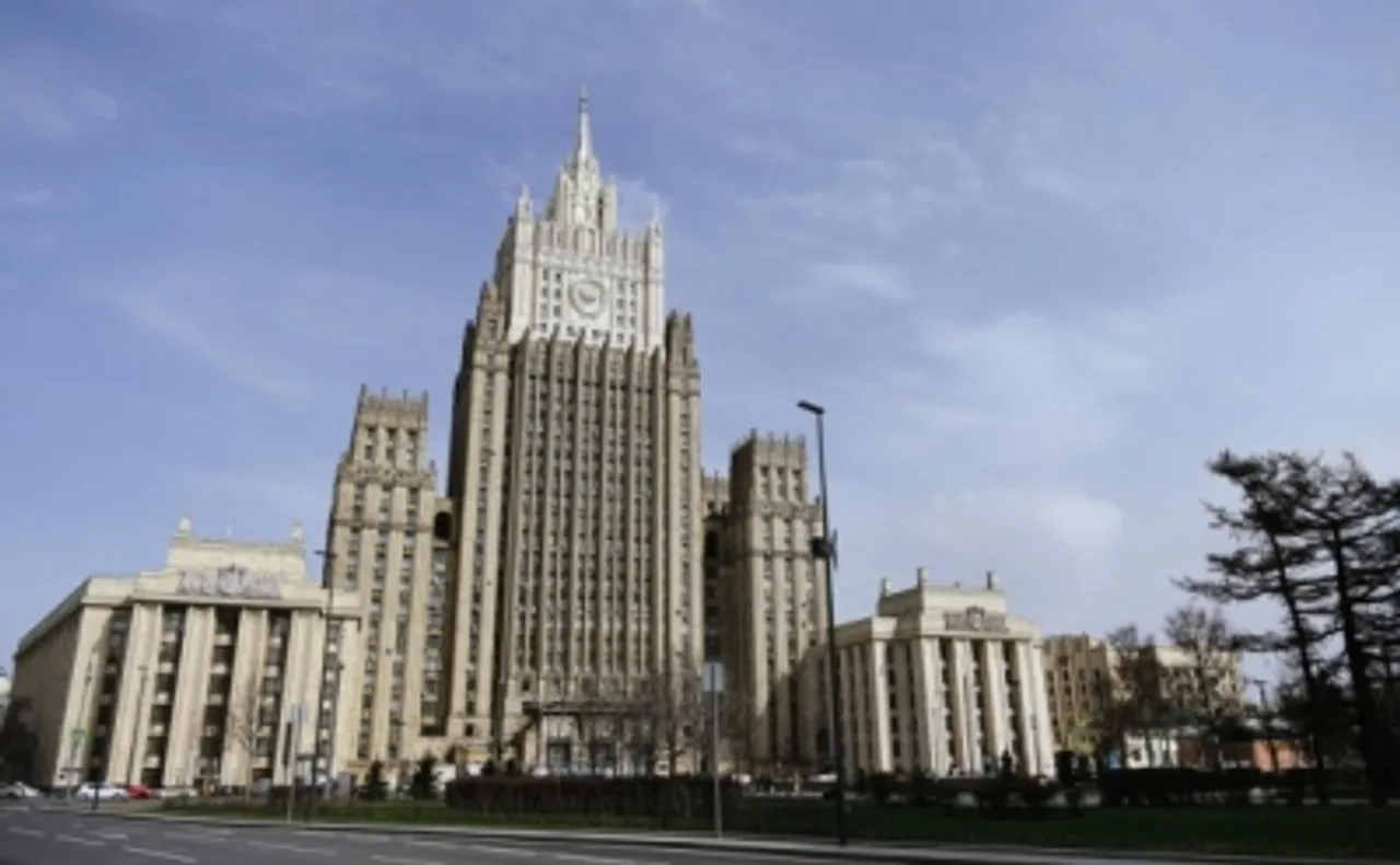 Photo taken on April 16, 2021 shows the Ministry of Foreign Affairs of Russia in Moscow