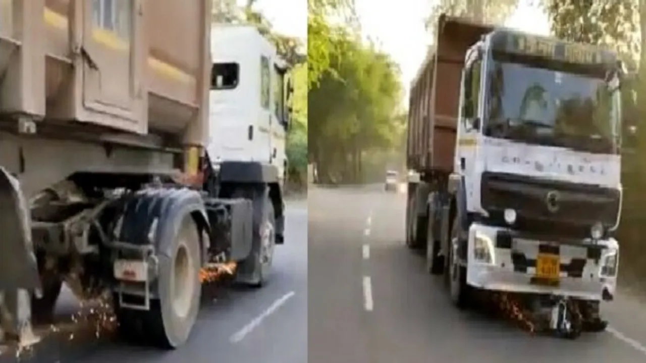 Truck drags kid