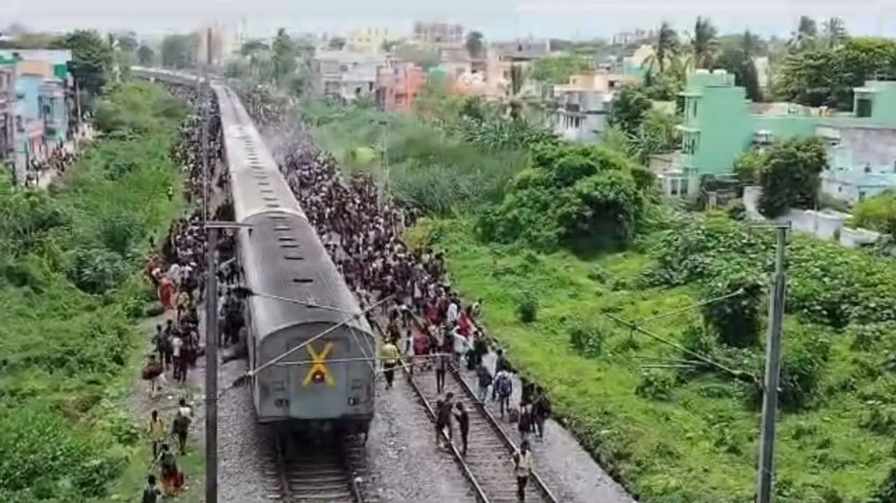 Smoke billowed out of the moving train