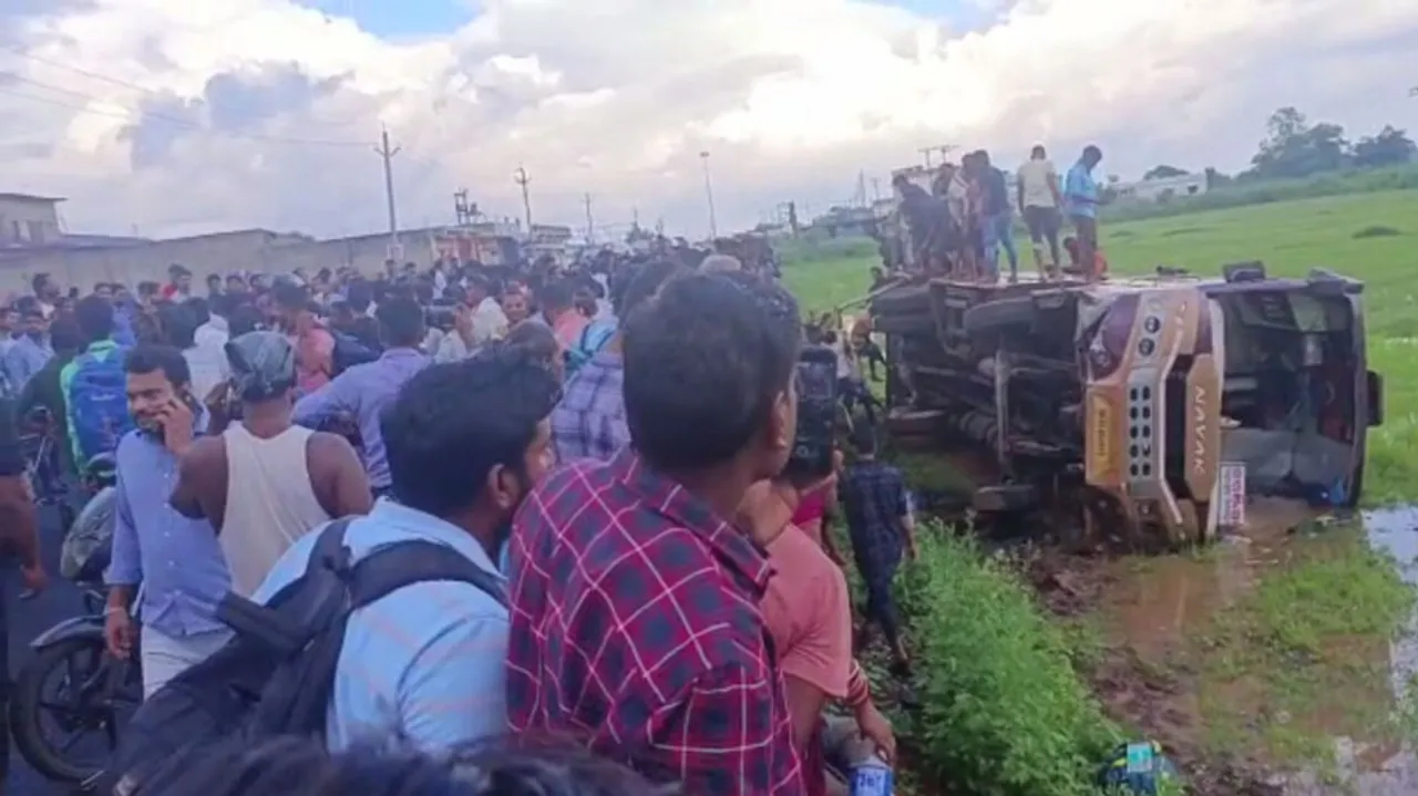 A passenger bus overturned
