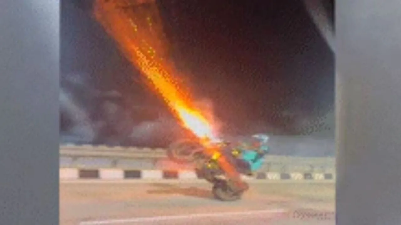  bike stunt with firecrackers