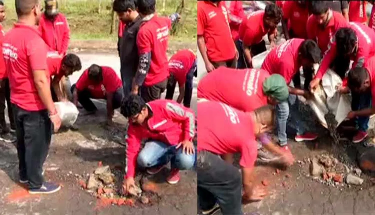 ନିଜ ହାତରୁ ଟଙ୍କା ଖର୍ଚ୍ଚ କରି ରାସ୍ତା ମରାମତି କରୁଛନ୍ତି ଜୋମାଟୋ ଡେଲିଭରୀ ବୟ