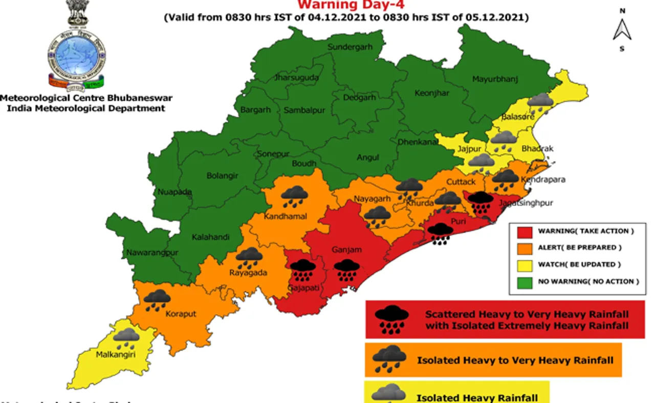 ଚାରି ଜିଲ୍ଲାକୁ ରେଡ୍‌ ୱାର୍ଣ୍ଣିଂ; ପ୍ରବଳ ବର୍ଷିବ