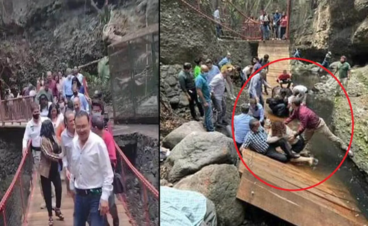 ଉଦ୍‌ଘାଟନ ବେଳେ ଭାଙ୍ଗିଗଲା ପୋଲ, ସ୍ତ୍ରୀଙ୍କ ସହ ନାଳକୁ ଗଳି ପଡ଼ିଲେ ନେତା