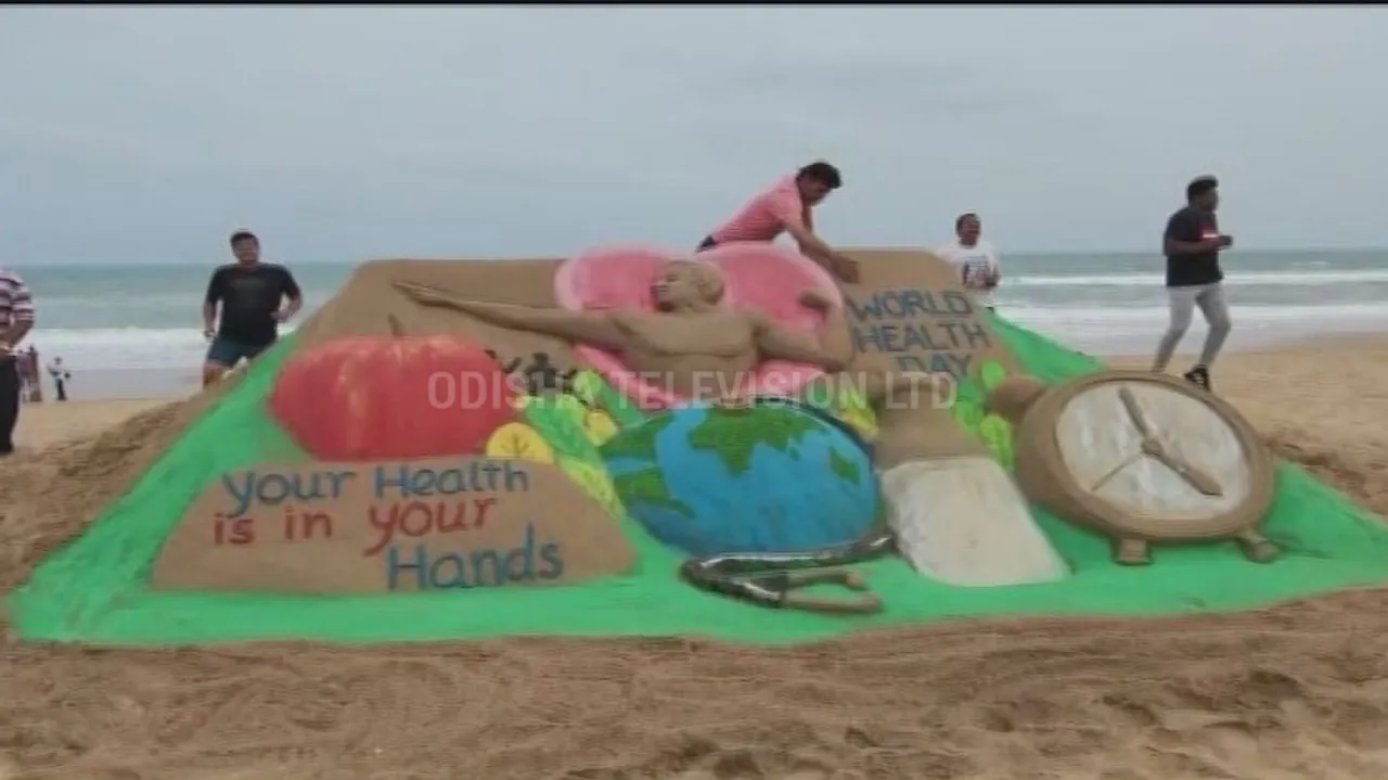 Sand Artist Manas Sahu Creates Sand Art On World Health Day In Puri Beach To Spread Awareness
