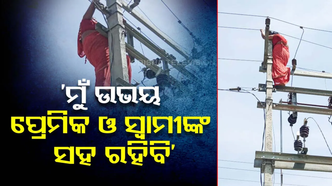 Womman Climbs Pole to Protest