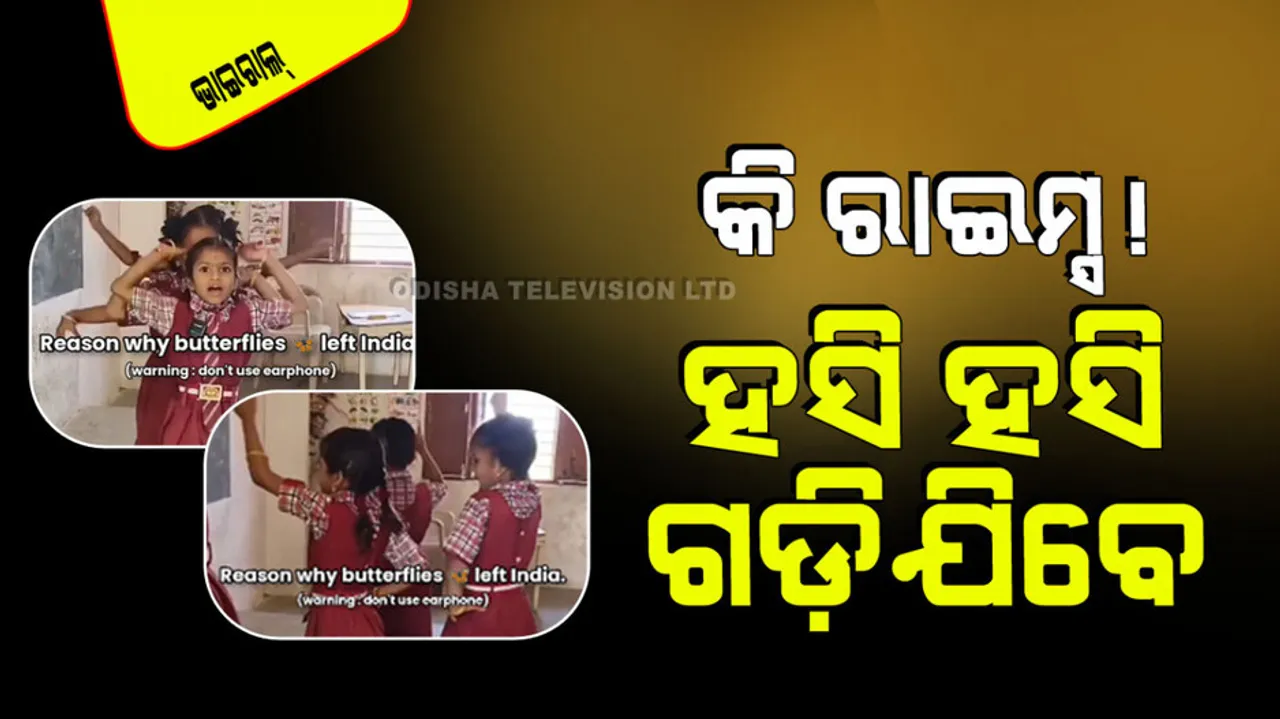 School girls recited the poem butterfly butterfly in a funny way