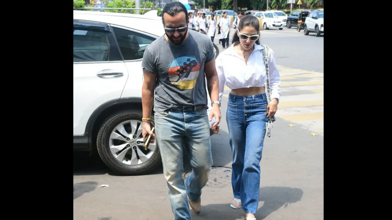 Saif ali khan with sara ali khan spotted outside in bandra