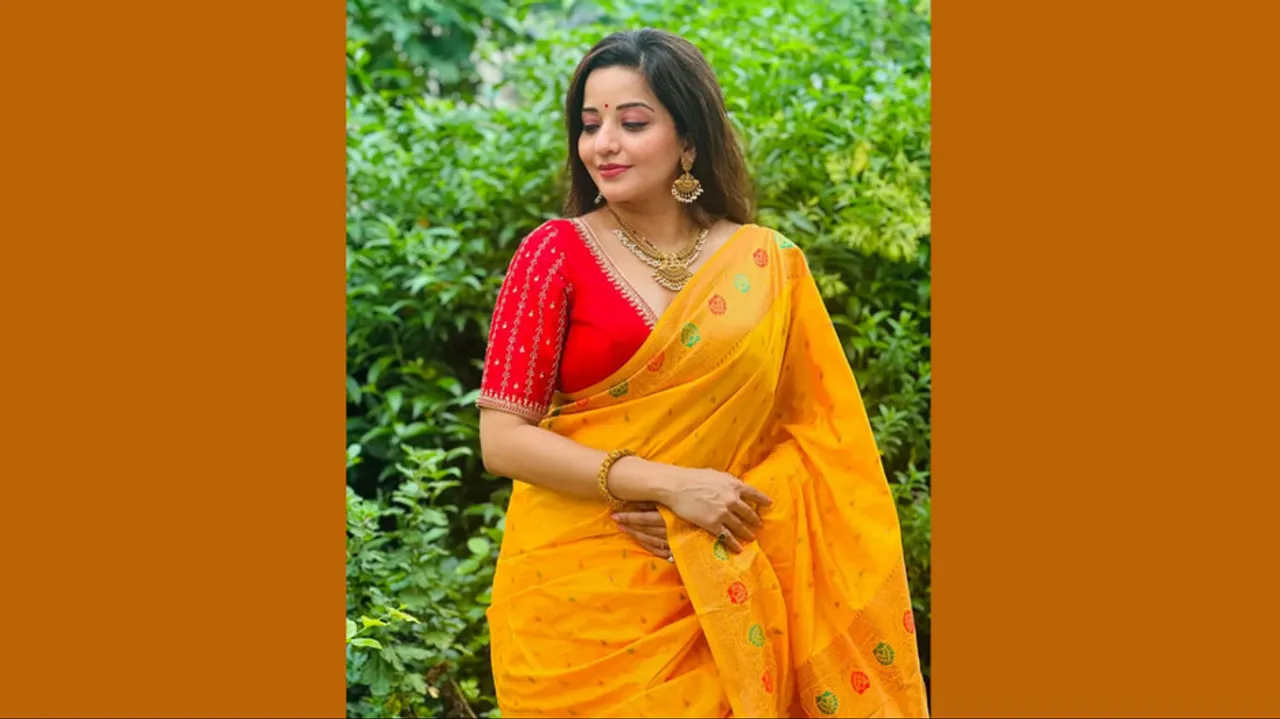 Monalisa look so beautiful in simple saree see her stunning poses