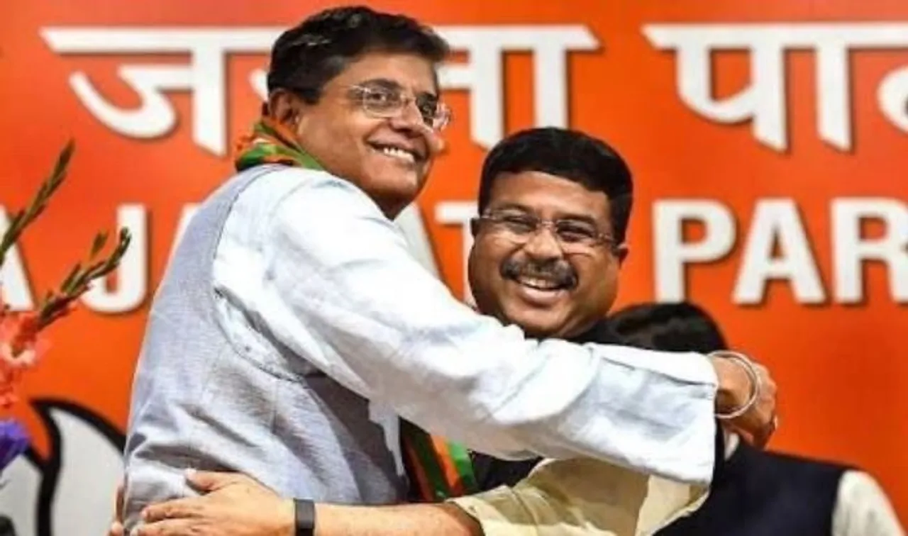 BJP VP Baijayant Panda with Dharmendra Pradhan