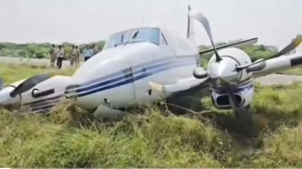 Private jet skids off from runway