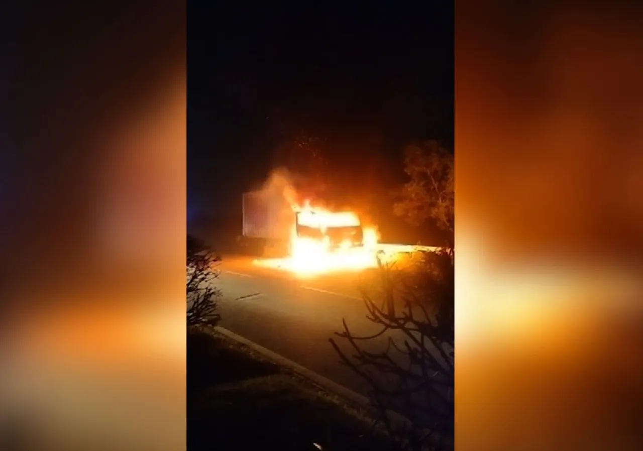 A major fire broke out on NH-16 in Chhatrapur in Odisha’s Ganjam district, where a container truck was engulfed by flames completely on the road.