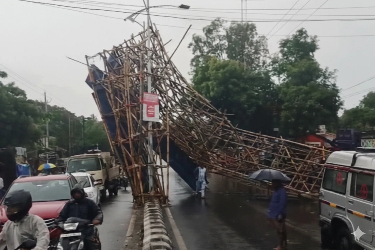Kali Puja gate collapses due to heavy rain, traffic disrupted in Jajpur