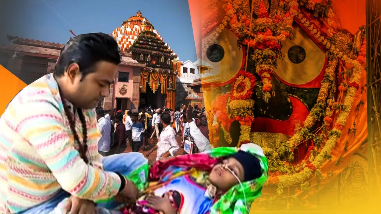 Man from Rajasthan with Ailing Son At Puri Jagannath Temple