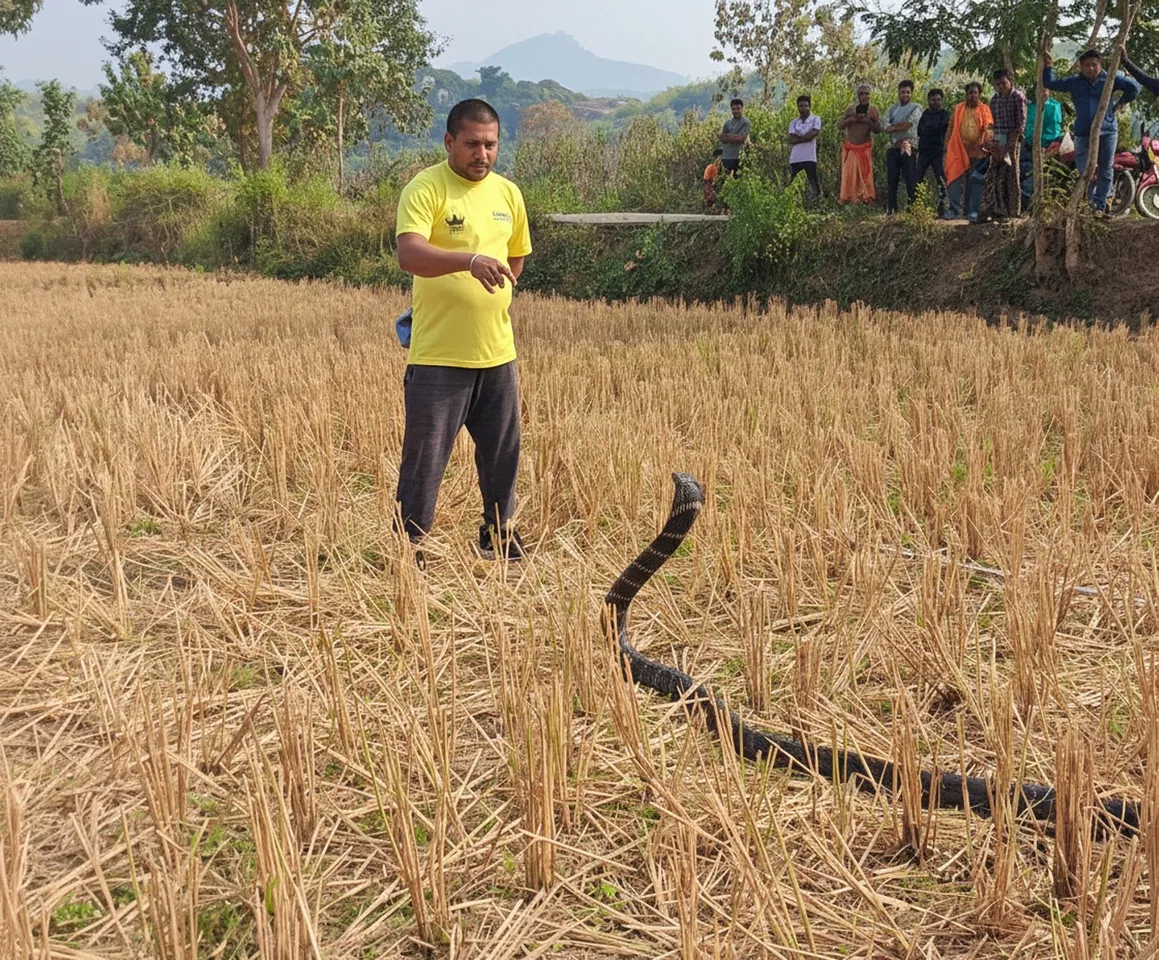 Massive 11-foot king cobra rescued from Shiva temple in Ganjam