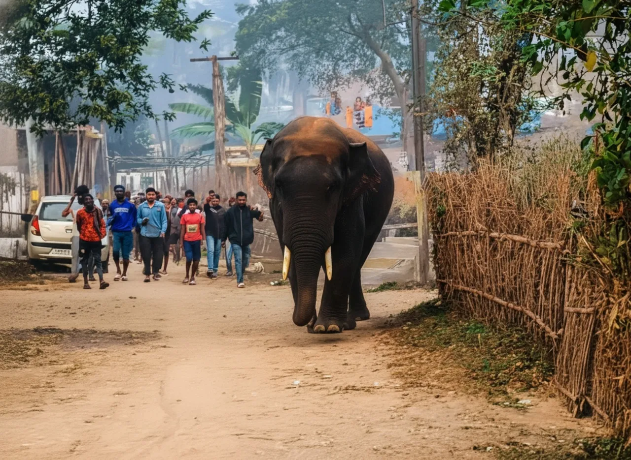 Tusker strays into Keonjhar village, crowding by onlookers heightens conflict fears