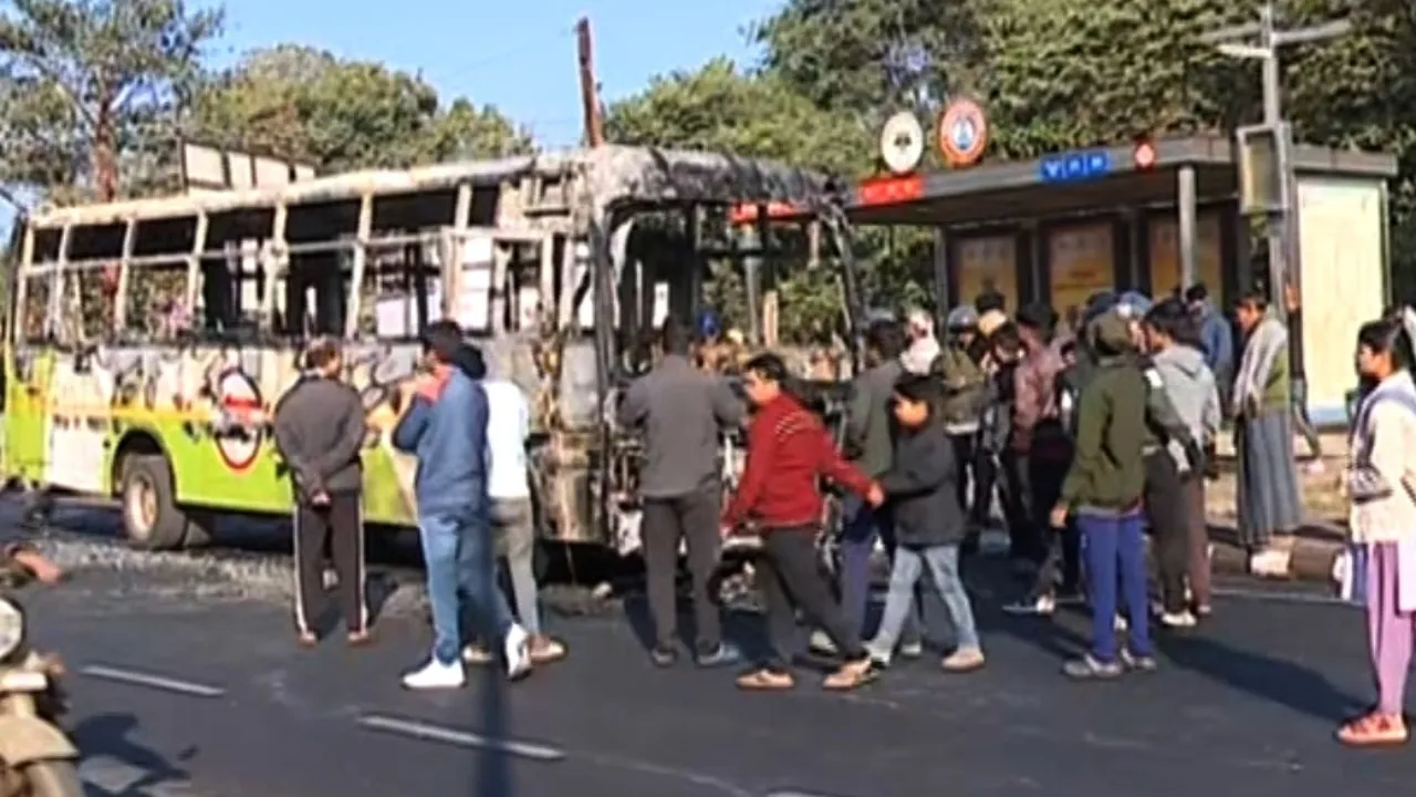 Ama Bus catches fire in Bhubaneswar