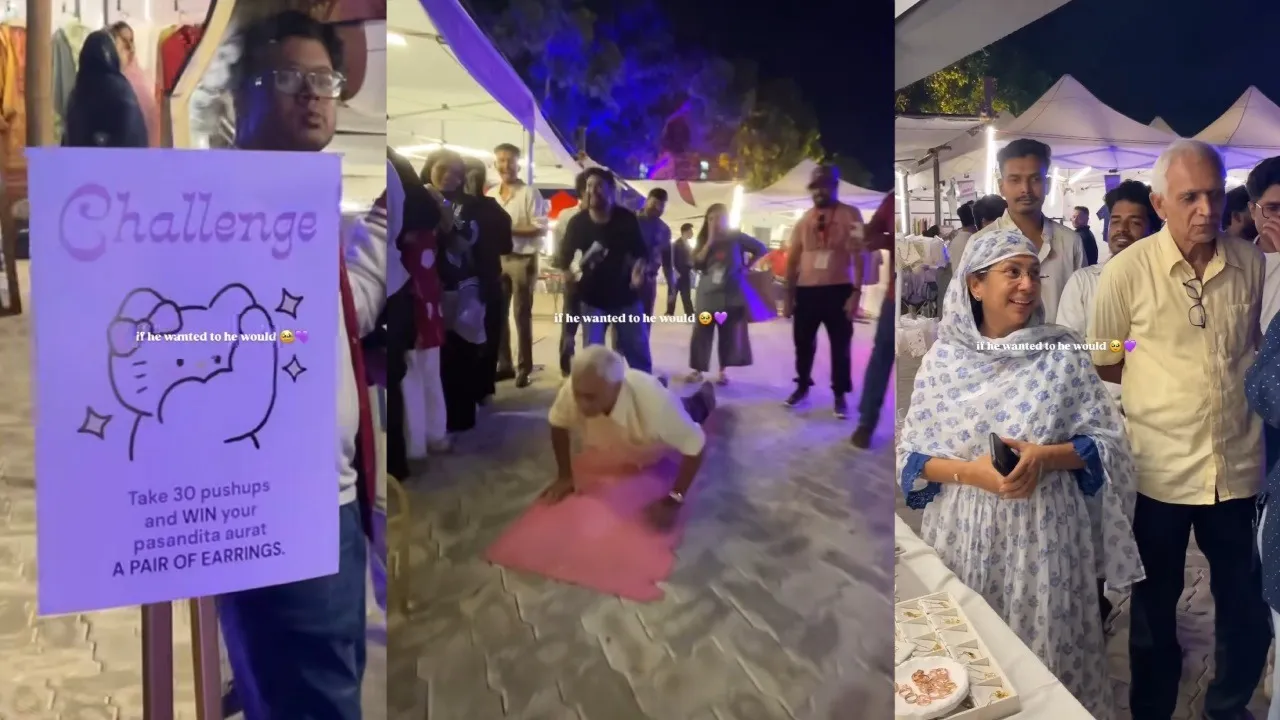 30 push-ups, endless love: Elderly man takes up challenge to win earrings for wife, steals the spotlight; watch