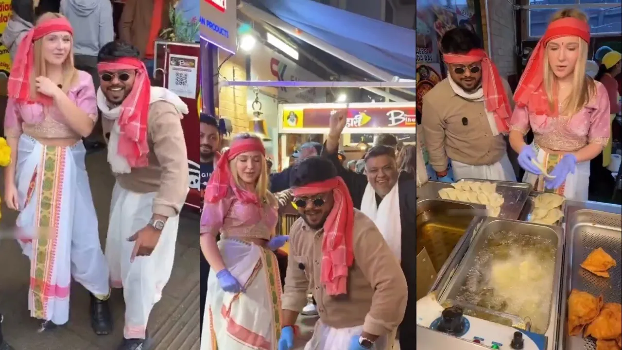 'Samosa lelo Babu...' Viral Bihari’s London Samosa stall welcomes ‘Goriya Devi’ in desi style, watch