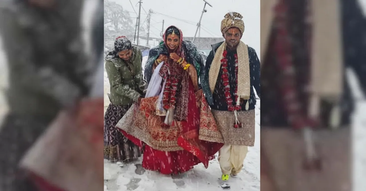 Meerut couple gets married amid first heavy snowfall in Uttarakhand