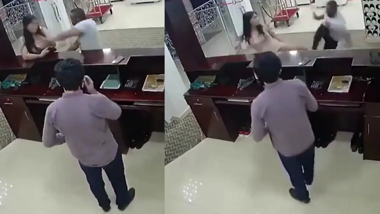 Abusive boyfriend attacks girlfriend in hotel lobby, her brave reaction steals the spotlight; watch