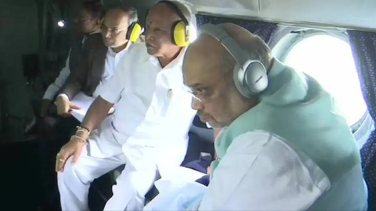 Shah carries out aerial survey in Karnataka, Maharashtra