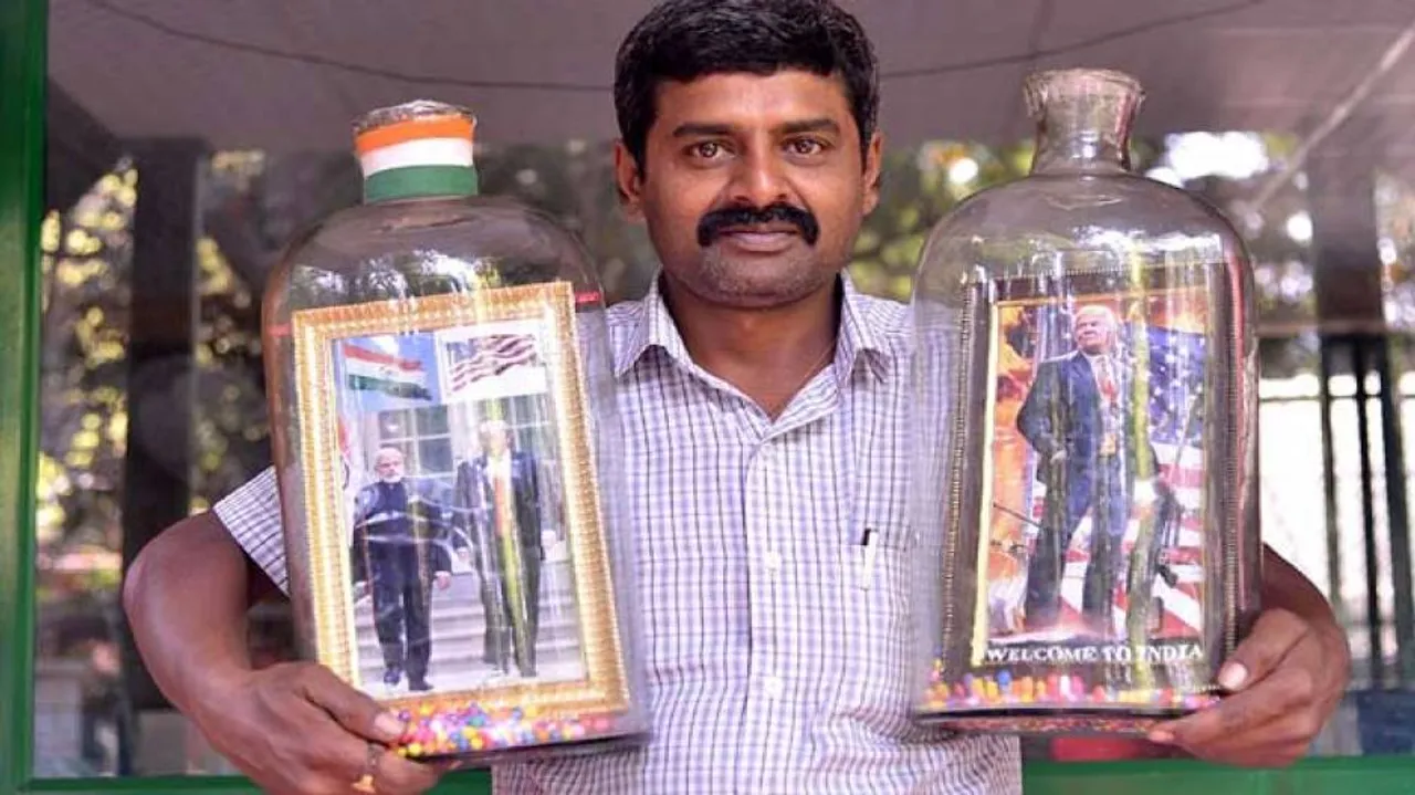 Bengaluru Man's Bottle Art Welcomes Donald Trump To India