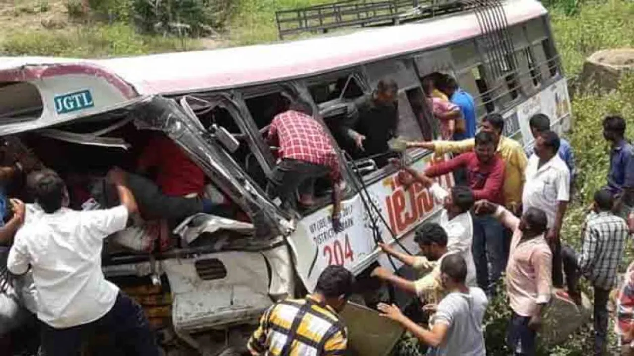 57 killed as bus falls into gorge in Telangana