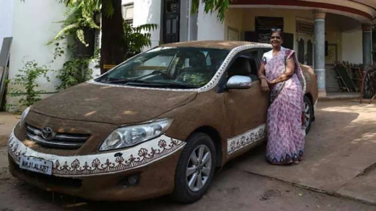 Her car painted with cow dung, uses horse-cart for small distances