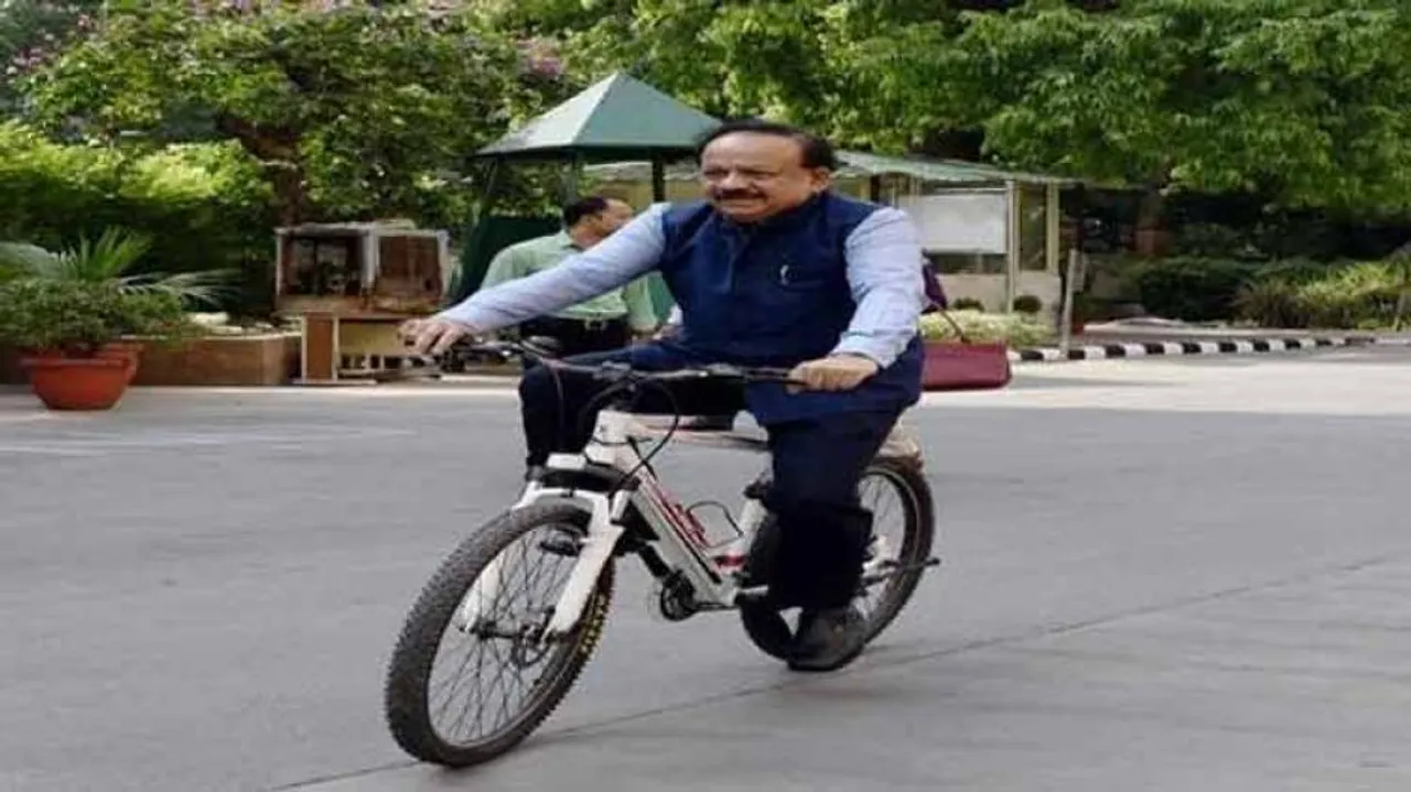 Harsh Vardhan takes charge, rides on cycle