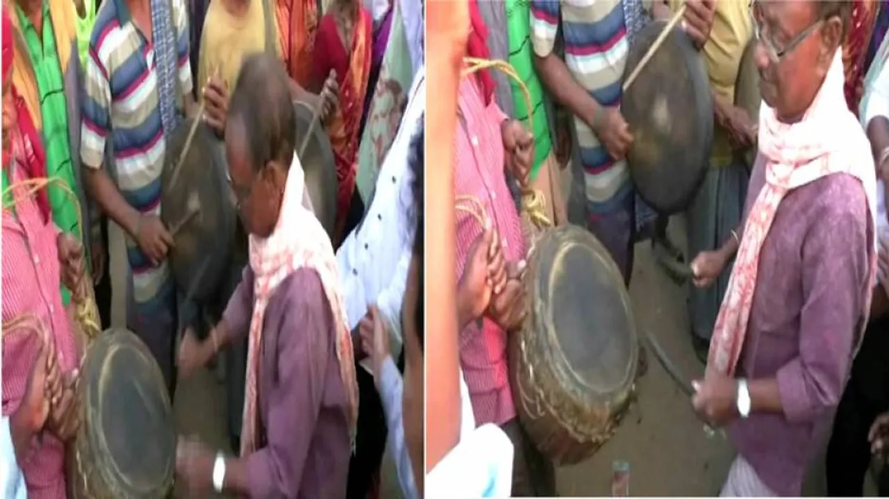 Watch: Odisha Ex CM Giridhar Gamango Plays 'Changu' At Tribal Festival