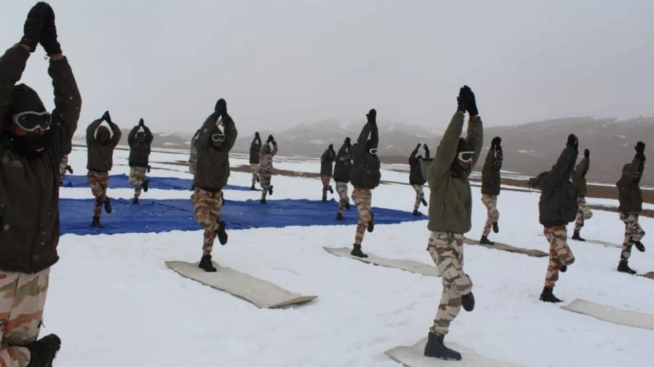 ITBP Performs Yoga At 18,000ft Icy Heights Of Ladakh