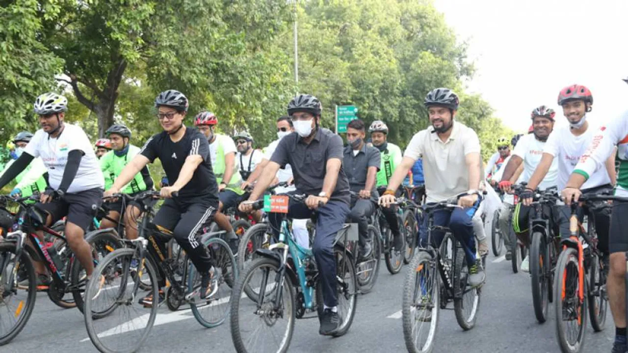 Union Minister Rides Cycle To Launch 'Pedal For Health' Campaign