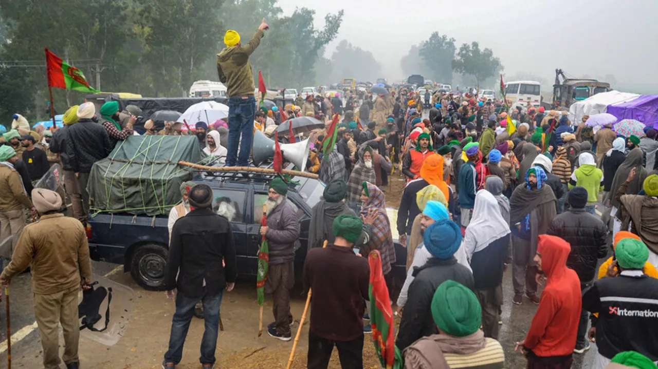 Farmers stage a demonstration to block Prime Minister Narendra Modis cavalcade