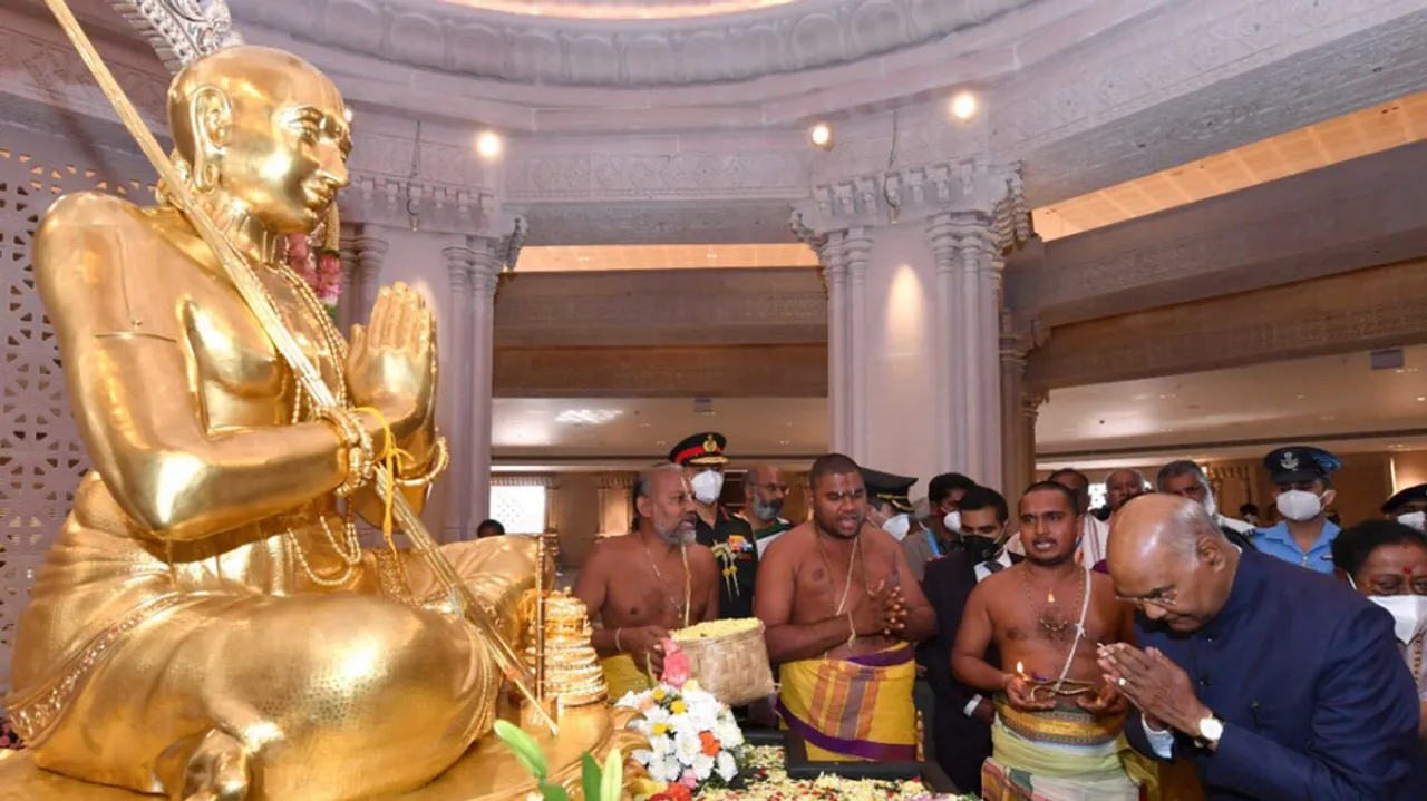 President Unveils Gold Statue Of Ramanujacharya