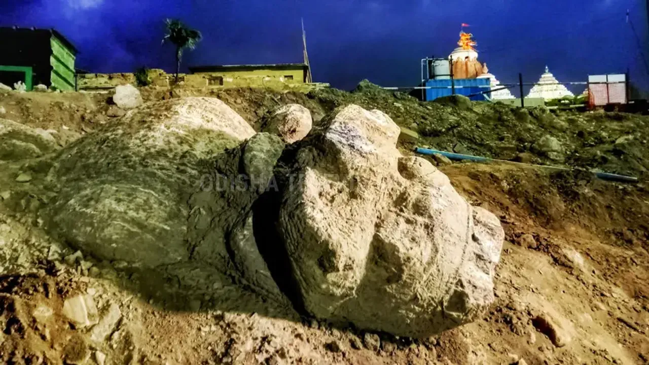 Ancient lion sculpture lies in debris hours after excavation in Puri, Admins draw flak
